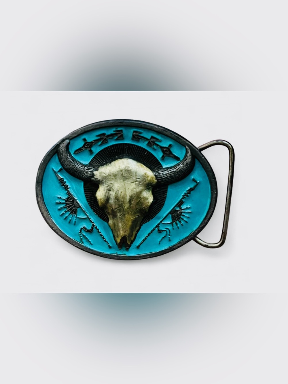 EUC C&J INC Turquoise Bull Skull Western Belt Buckle
